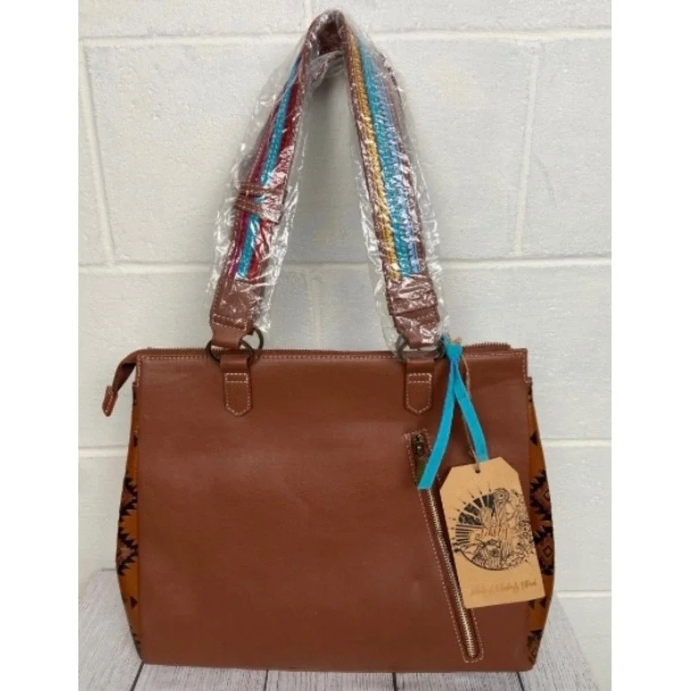 Catchfly Studio Aztec Embroidered Concealed Carry Satchel Purse Western Tote Bag